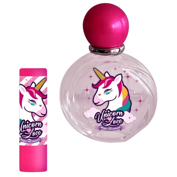Set apa de toaleta si balsam de buze Unicorn Love, Lorenay, 1790, caseta metalica Heart [2]