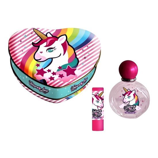 Set apa de toaleta si balsam de buze Unicorn Love, Lorenay, 1790, caseta metalica Heart [1]