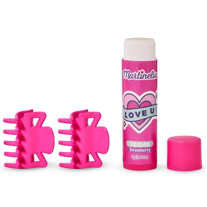 Set balsam de buze cu aroma de capsuni si 2 agrafe asortate Crush Martinelia 11101S, 4 g [2]