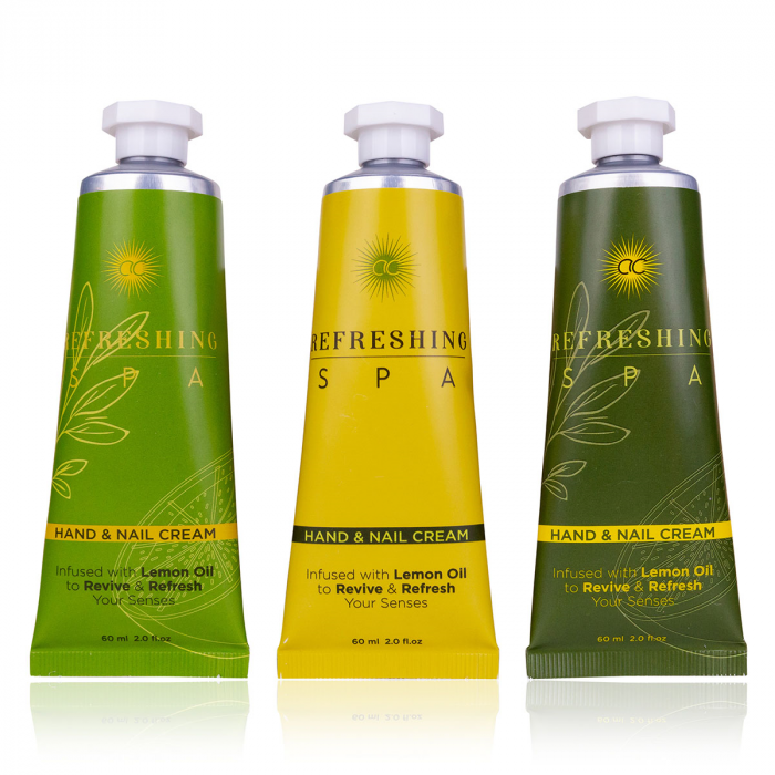 Set cadou femei, crema de maini, Hand care set REFRESHING SPA in gift box, incl. 3 * 60ml hand nail cream, infused with Lemon Oil, fragrance: Lemon Jasmine, col. green/yellow/brown, PU 6/24, set c [2]