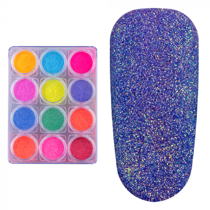 Set decor unghii, Lila Rossa, sclipici cu efect neon [3]