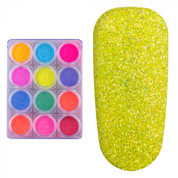 Set decor unghii, Lila Rossa, sclipici cu efect neon [2]