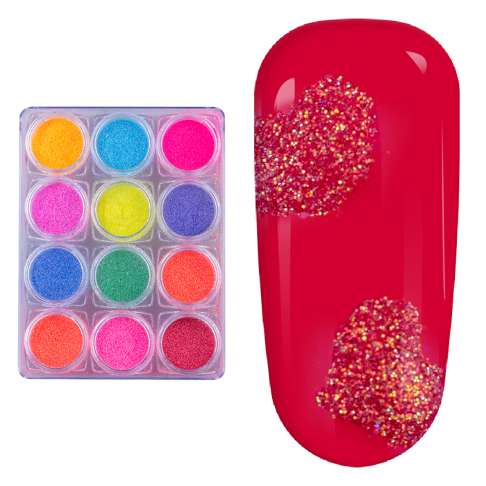 Set decor unghii, Lila Rossa, sclipici cu efect neon [4]