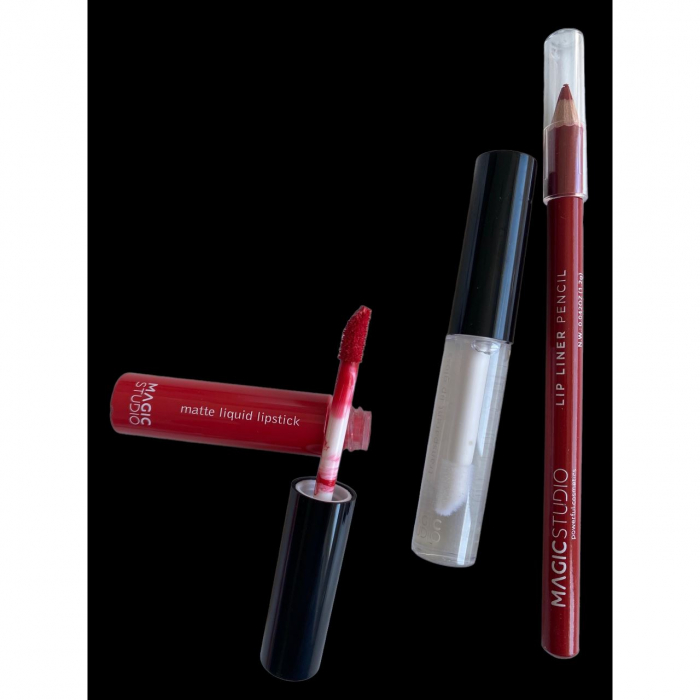 Set gloss si creion de buze Shaky, Matte & Glossy, 60749, Rosu, Magic Studio, 2 g [3]