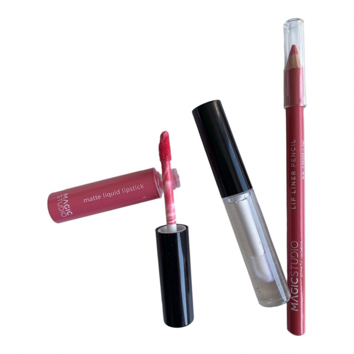 Set gloss si creion de buze Shaky, Matte & Glossy, 60749, Roz deschis, Magic Studio, 2 g [2]