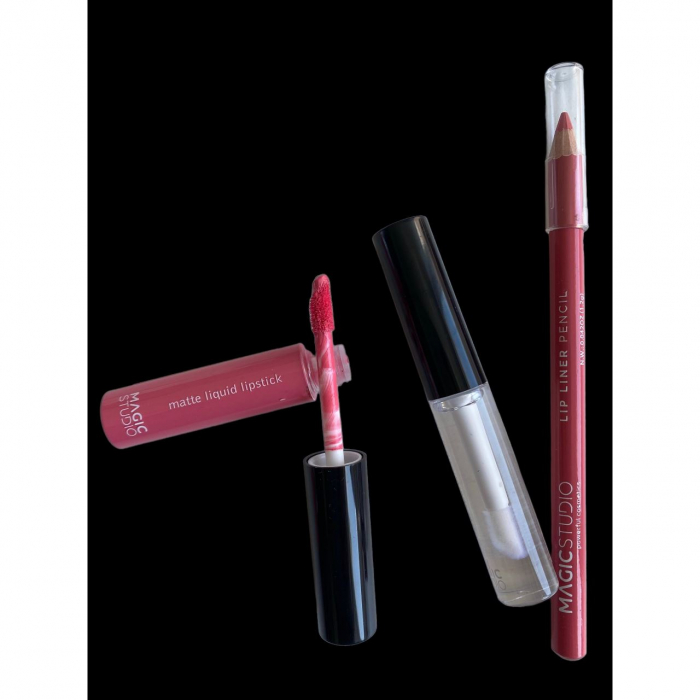 Set gloss si creion de buze Shaky, Matte & Glossy, 60749, Roz deschis, Magic Studio, 2 g [3]