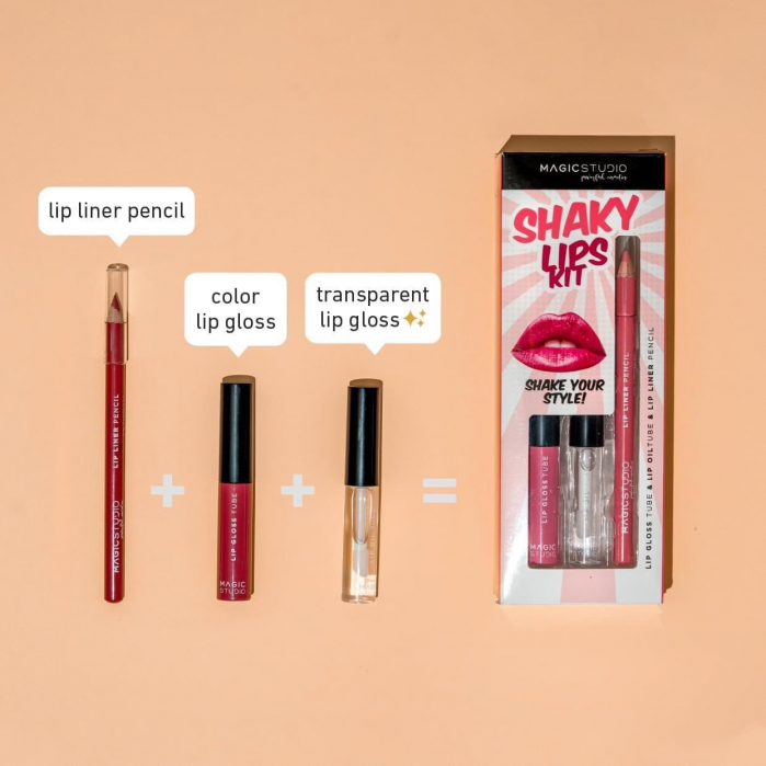 Set gloss si creion de buze Shaky, Matte & Glossy, 60749, Roz inchis, Magic Studio, 2 g [5]