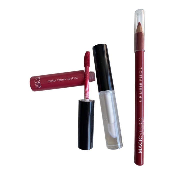 Set gloss si creion de buze Shaky, Matte & Glossy, 60749, Roz inchis, Magic Studio, 2 g [2]