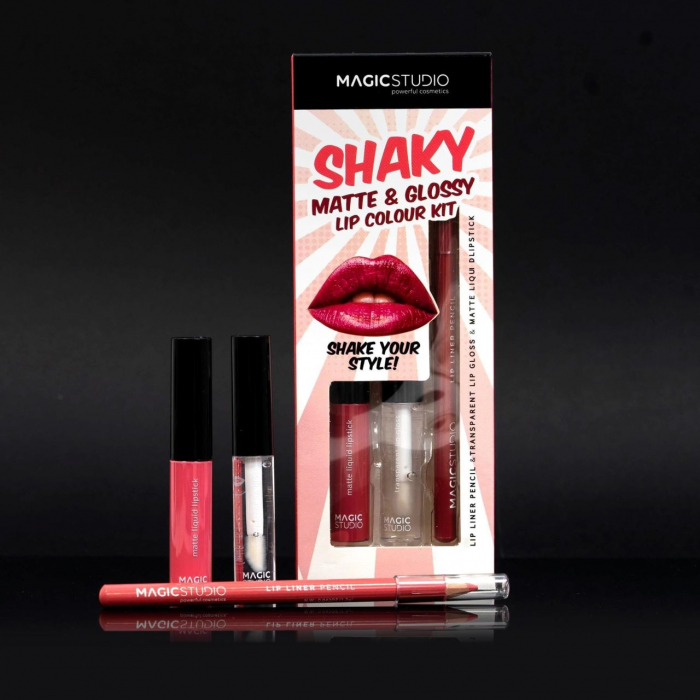 Set gloss si creion de buze Shaky, Matte & Glossy, 60749, Roz inchis, Magic Studio, 2 g [4]