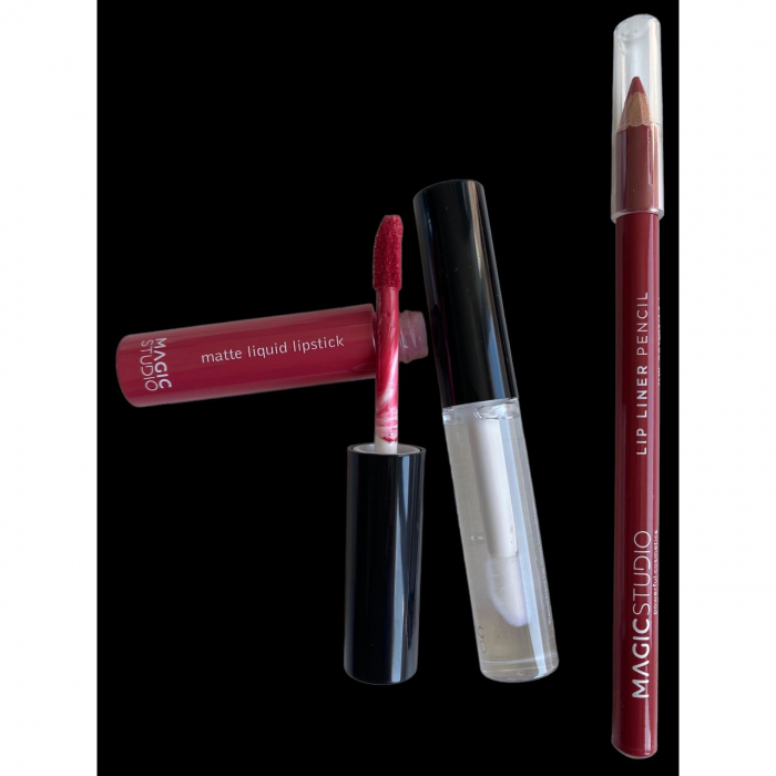 Set gloss si creion de buze Shaky, Matte & Glossy, 60749, Roz inchis, Magic Studio, 2 g [3]