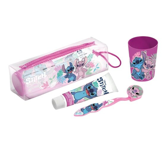 Set ingrijire dentala pentru copii, pahar, pasta de dinti, periuta si etui, Stitch, 1278 [1]