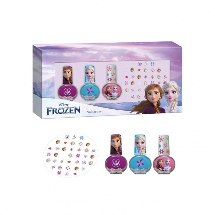 Set manichiura pentru fetite, cu 3 lacuri de unghii si modele de lipit pe unghii, Frozen [2]