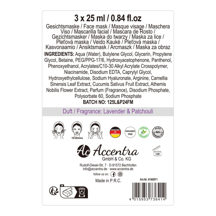 Set masti faciale cu niacinamida Lavender & Patchouli Sleep Well, Accentra,8160971. 3*25ml [4]