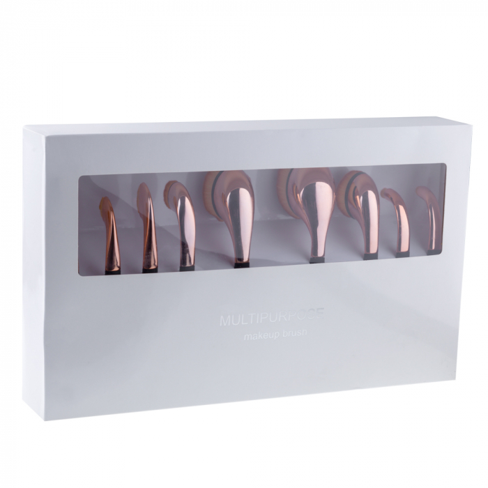Set pensule makeup, Lila Rossa, tip perie, cu maner metalic, 9 buc [12]