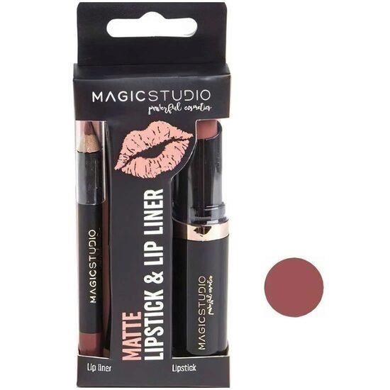 Set Perfect Lips, Ruj de buze mat si creion pentru contur asortat, Nr. 3, Dark Nude, Magic Studio [2]