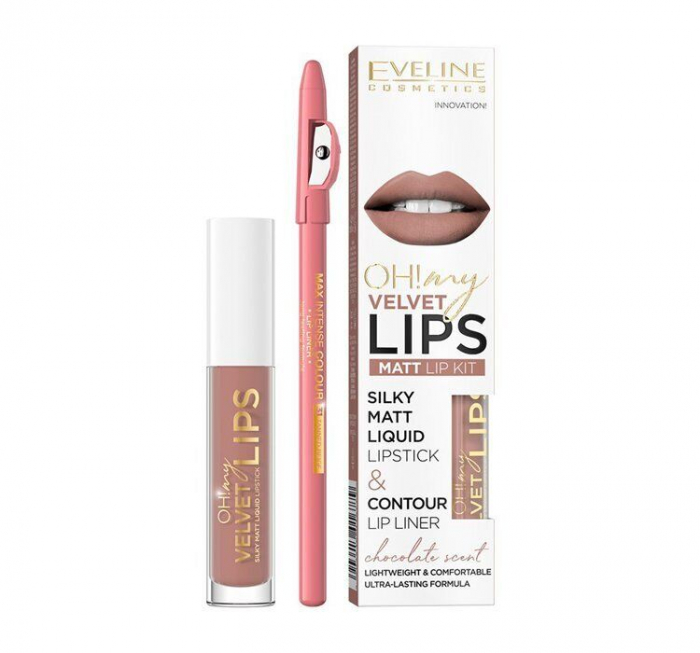 Set ruj lichid mat + creion EVELINE COSMETICS Oh My Velvet Lips [1]