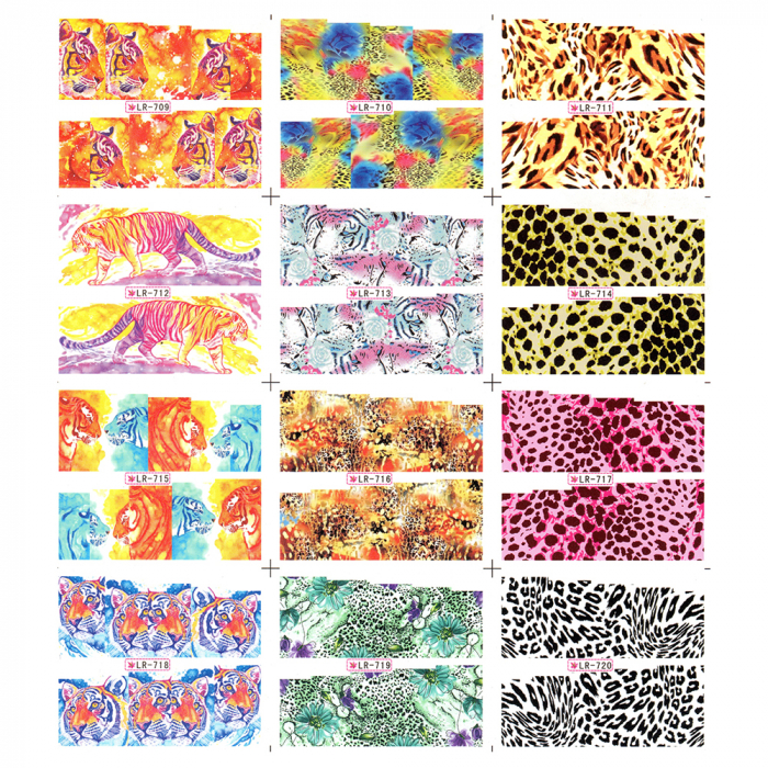 Sticker A4 pentru decor unghii 12 in 1, cu animale, 709-720 [1]