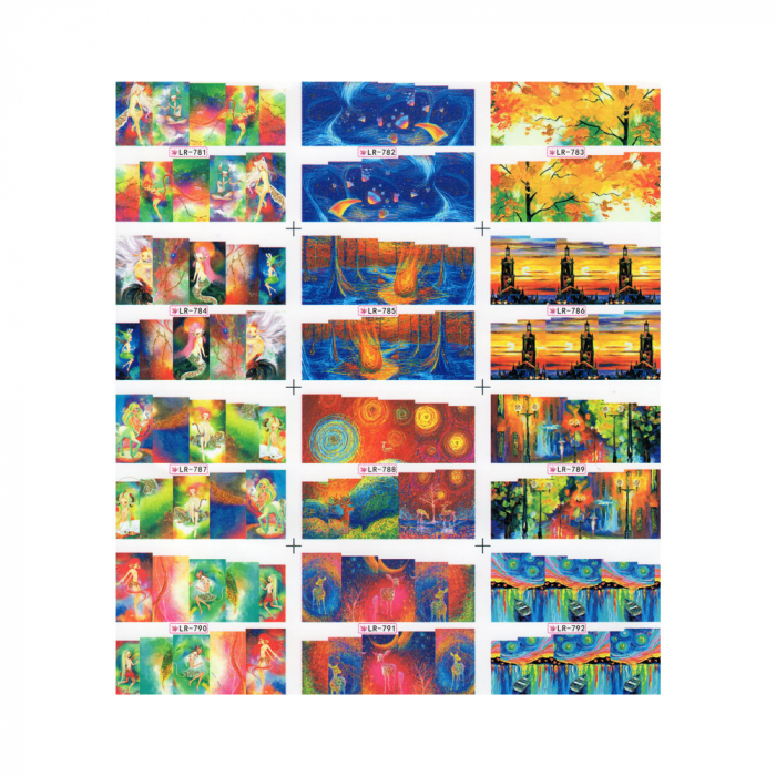 Sticker A4 pentru decor unghii Lila Rossa, 12 in 1, v103-lr781-lr792 [1]