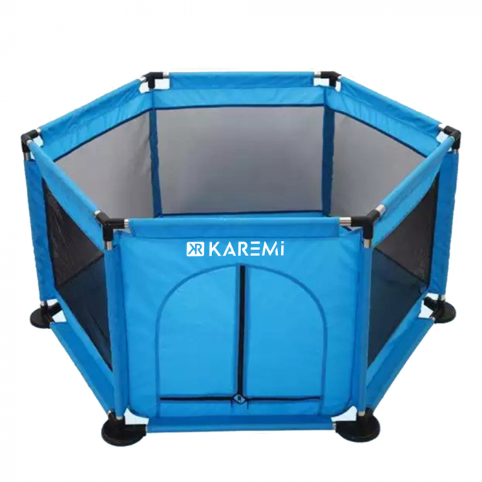 Tarc de joaca de copii multifunctional Karemi, plasa rezistenta, 50 bile, covor, albastru [3]
