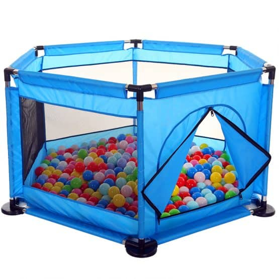 Tarc de joaca de copii multifunctional Karemi, plasa rezistenta, 50 bile, covor, albastru [6]