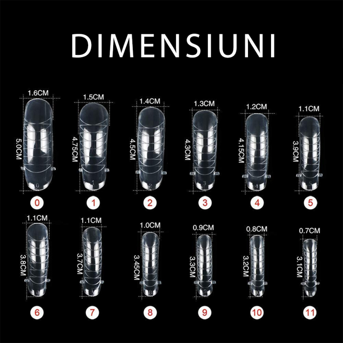 Tipsuri unghii false 120 buc, pentru polygel, Lila Rossa, Transparent [2]