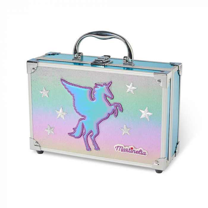 Trusa machiaj copii, MARTINELIA GALAXY DREAMS MAKEUP CASE, cosmetice copii, pentru fetite, 18 farduri, 4 lacuri de unghii solubile in apa, 3 bronzante si farduri de obraz, 2 rujuri, 2 buze creioane, 1 [1]