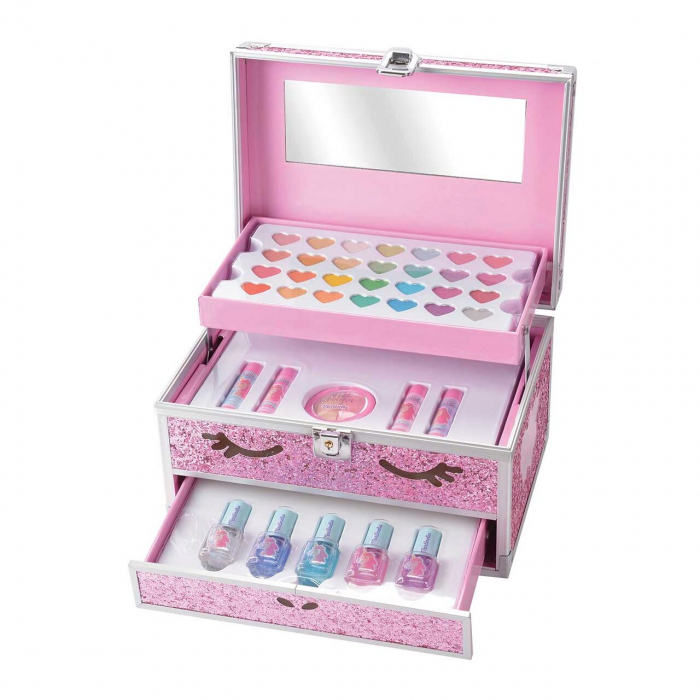 Trusa metalica cu accesorii pentru machiaj si unghii, Unicorn Big Glitter Case, fetite, Martinelia [2]