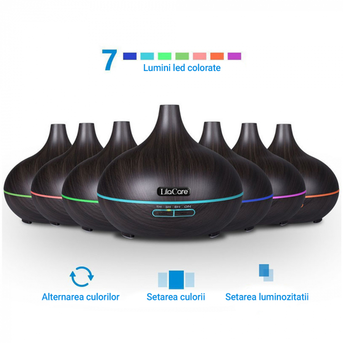 Umidificator difuzor aromaterapie, Lila Care, 500 ml, ultrasonic, cu telecomanda, Maro inchis [4]