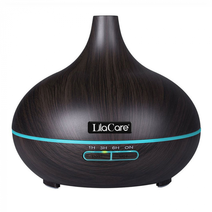 Umidificator difuzor aromaterapie, Lila Care, 500 ml, ultrasonic, cu telecomanda, Maro inchis [2]