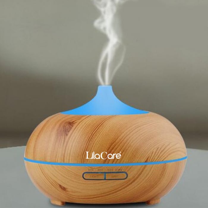 Umidificator si difuzor aromaterapie LilaCare, 500 ml, ultrasonic, cu telecomanda, lemn stejar [2]
