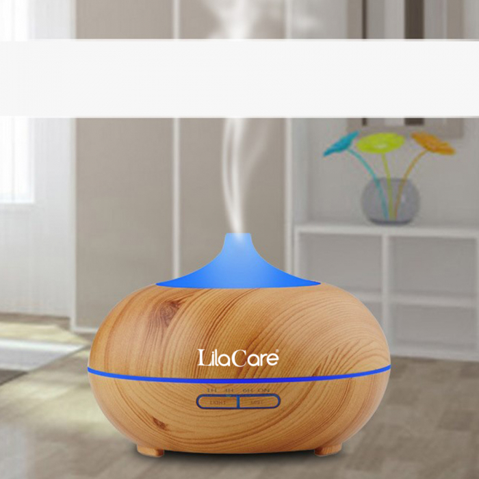 Umidificator si difuzor aromaterapie LilaCare, 500 ml, ultrasonic, cu telecomanda, lemn stejar [3]
