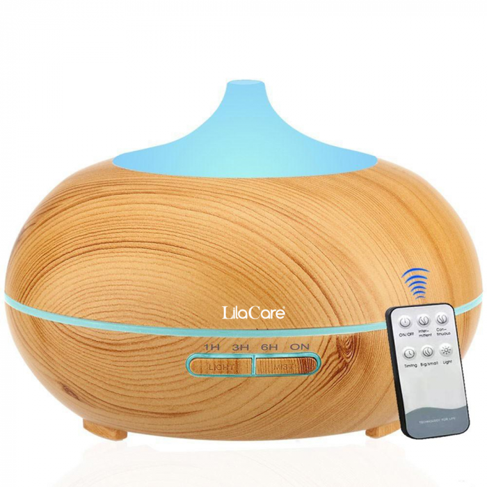 Umidificator si difuzor aromaterapie LilaCare, 500 ml, ultrasonic, cu telecomanda, lemn stejar [5]