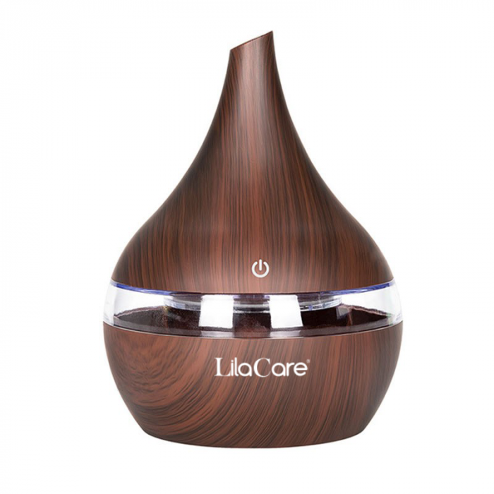 Umidificator si difuzor aromaterapie LilaCare, ultrasonic, 300 ml, schimbare culoare led, maro [2]