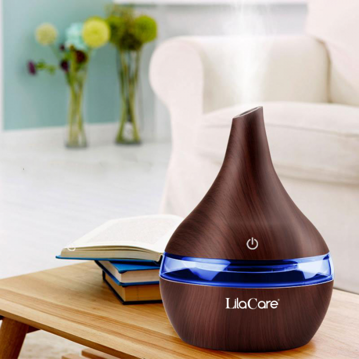 Umidificator si difuzor aromaterapie LilaCare, ultrasonic, 300 ml, schimbare culoare led, maro [3]