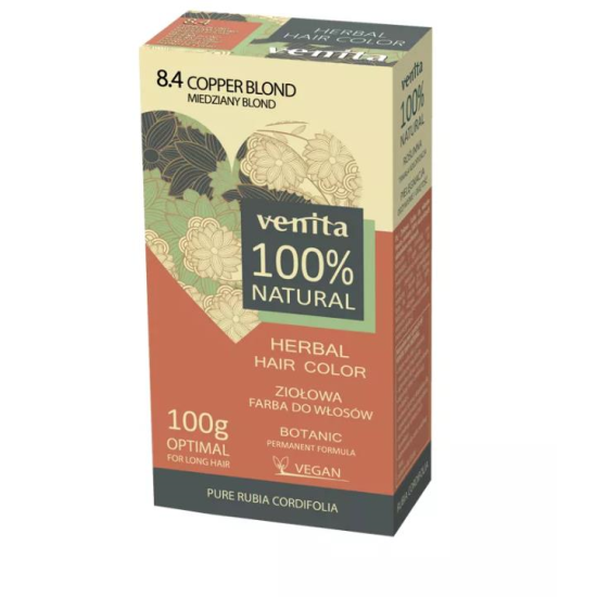 Vopsea de par pulbere, pe baza de plante, naturala 100%, Venita, Nr 8.4 Blond Cupru, 100 g [1]