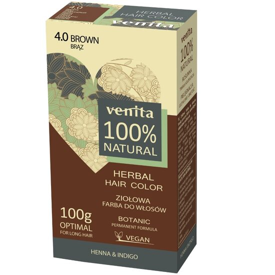 Vopsea de par pulbere, pe baza de plante, naturala 100%, Venita, Nr 4.0, Maro, 100g [1]