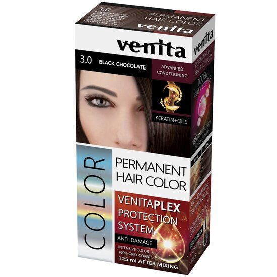 Vopsea de par permanenta, Venita Plex, 125 ml, Nr 3.0, Negru Ciocolatiu, 125ml [1]