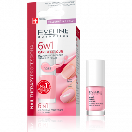 Ingrijirea unghiilor - Tratament unghii 6 in 1 Care & Colour Rose Eveline Nail Therapy 5ml