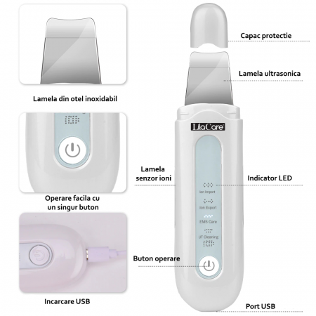 Aparat de curatare faciala si masaj Lila Care, indepartarea punctelor negre, lifting si tonifiere, anti imbatranire, absorbtie nutrienti, alb [3]
