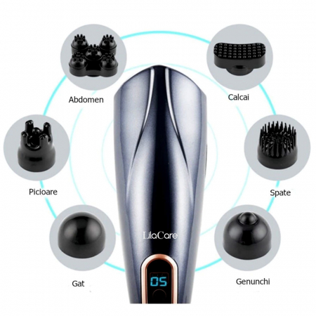 Aparat de masaj Lila Care, pentru spate, umeri, picioare, maini, gat, abdomen, cu 6 capete detasabile, 24 W, gri [3]