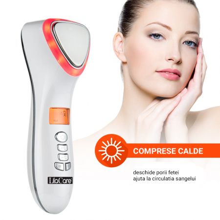 Aparat masaj facial Lila Care, pentru indepartarea liniilor fine, vibratii cu ultrasunete, masaj rece/cald, foton, functie de intinerire, alb [6]