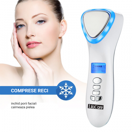 Aparat masaj facial Lila Care, pentru indepartarea liniilor fine, vibratii cu ultrasunete, masaj rece/cald, foton, functie de intinerire, alb [7]