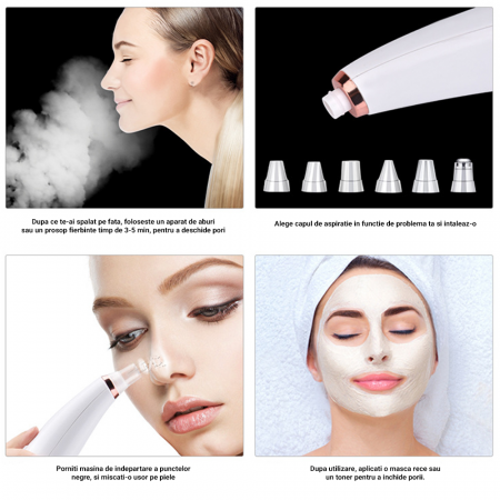 Aspirator facial Lila Care, ingrijire ten, indepartarea punctelor negre, minimizarea porilor, putere de aspirare mare, 6 capete inlocuibile, 7 nivele de rezistenta, portabil, alb [8]
