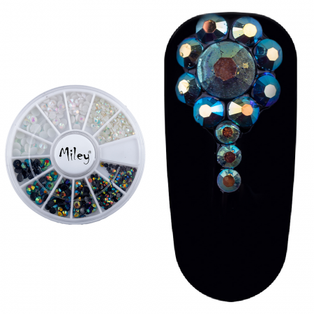 Carusel decor unghii, mix strasuri cu reflexii, alb/negru [2]
