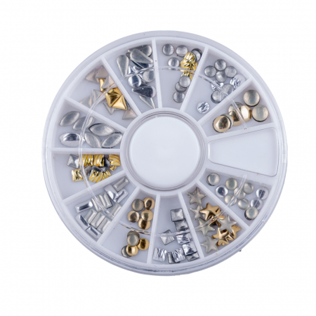 Carusel metalic unghii, figuri geometrice, silver si gold [4]