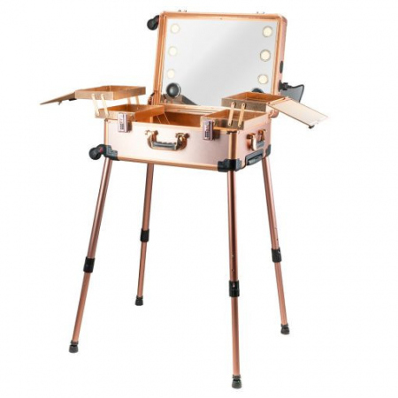 SALOANE - Cupio Statie profesionala de make-up PRO Rose Gold cu iluminare si radio