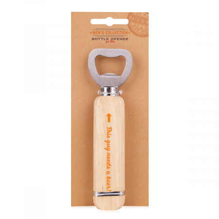 CADOURI - Set cadou barbati, desfacator bere, Bottle opener MEN'S COLLECTION with wooden handle, with print 'This Guy Needs A Beer!', PU 12/48, set cadou craciun
