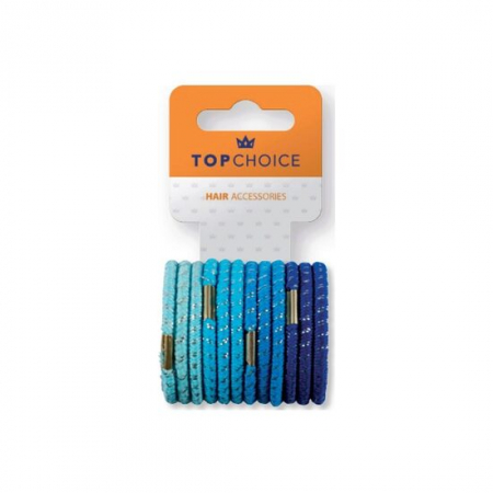 Import - Elastic de par Top Choice, set de 12 bucati asortate, in nuante de albastru