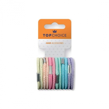 Import - Elastic de par Top Choice, set de 12 bucati asortate, in nuante pastel