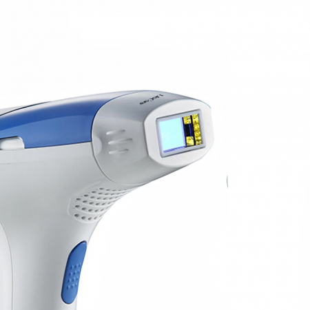 COSMETICA - Epilator IPL cu maner, Lila Care, 500.000 pulsatii, display LCD, 5 trepte de intensitate, 3 capete, Alb/Albastru